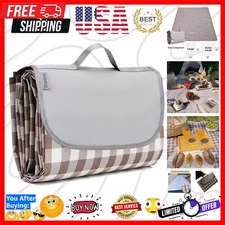 Versatile Brown Plaid Picnic Blanket 80x60'' for Concerts & Parks