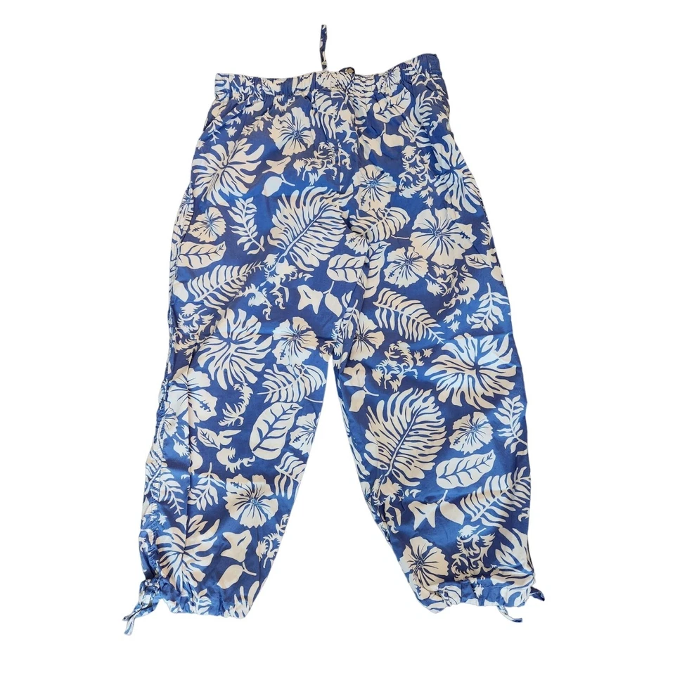 Pantalones Catalina Tropical Verano Capri Azul Blanco Talla M Algodón Estampado Hawaiano Foto 2 de 3