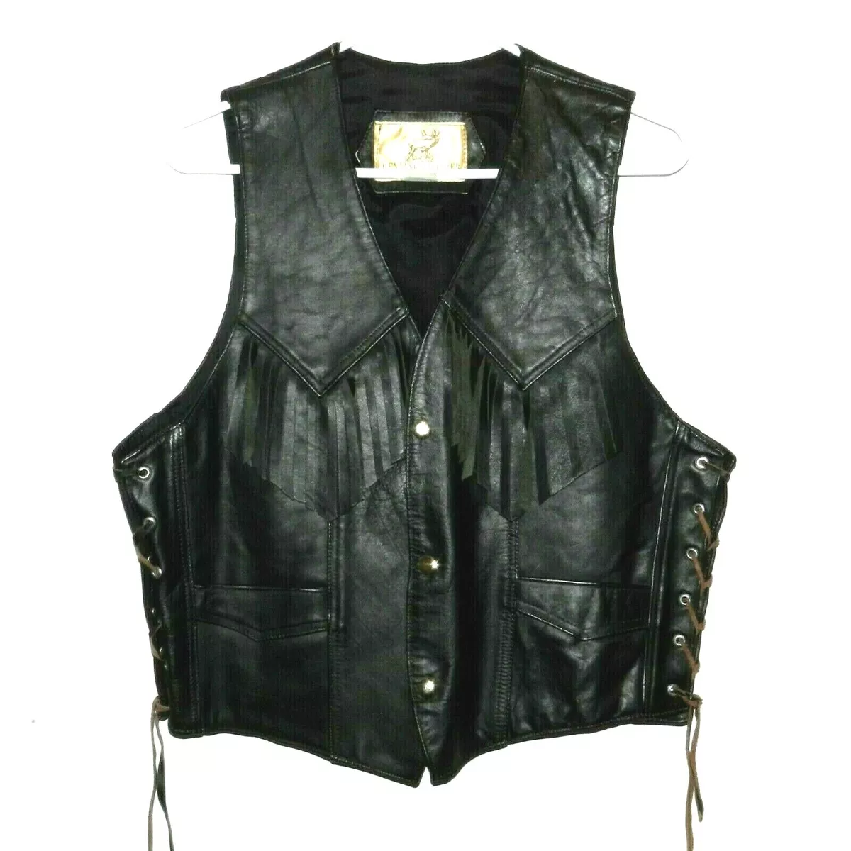 Men's Vintage Black Genuine Leather Vest SZ S Made In Mexico. Unbranded