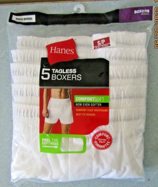 Men's Hanes 5 Tagless Size Small 2830" White Boxer Shorts! eBay