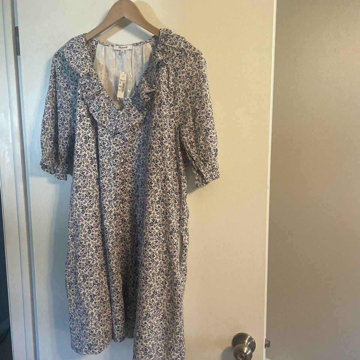 Madewell Women's Blue & Creamy White Floral Summer Dress | eBay