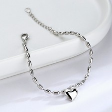 Silver Heart Gift Bead Linked Charm Girls Jewellery Bracelet 925 plated omens