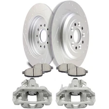 2X Rear Brake Calipers Rotors Slotted And 4X Ceramic Pad For 2011-2014 Ford Edge