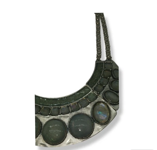 Chico's Silver Tone Statement Dramatic Bib Ornate Iridescent Necklace - Image 3 of 4