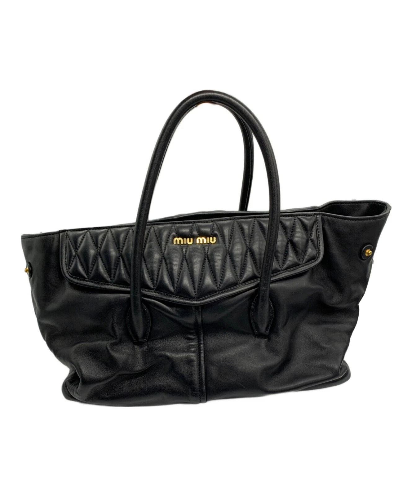 Miu Miu — Authentic MIU MIU Matelassé Tote Bag Nappa Leather Black SK1224