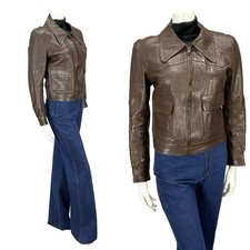 VTG 60S 70S DAGGER COLLAR BROWN LEATHER SIX JUIN GRAFFITI CROPPED JACKET 12