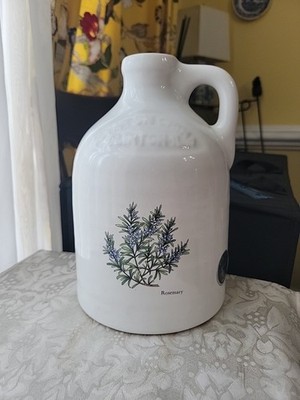 Vintage Jug Harris Potters Made In Clinton IL. Rosemary Flowers No Chips/ Cracks