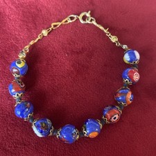 Bracciale Vintage Blu Murano Vetro Veneziano Perline 7"
