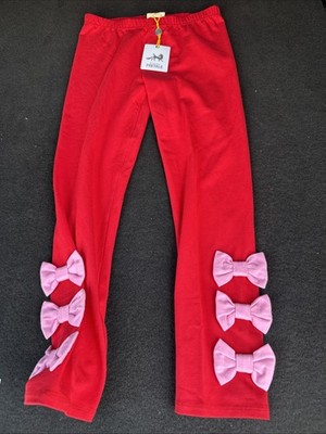 Finding Foxtale Leggings Girls Size 7 Red Pink Bow Ankle Boutique Pants
