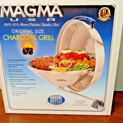 Magma Marine Boat Round Kettle Charcoal Grill Adjustable with Hinged Lid A10-104