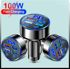 6-in-1 Multi-Port Adapter Car Charger with Display USB 3.0/3.1A Fast Charging