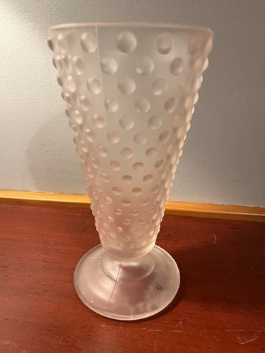 Vintage Fenton Hobnail Frosted Pink Footed Vase-bubbles