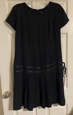K Studio Dress Women's 16 Black Drop Pleated Waist Ribbon Accents Rayon Poly