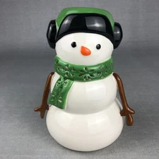 Bath & Body Works SNOWMAN Candle Luminary Votive Holder 7" Green Pierced Scarf