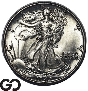 1942 Walking Liberty Half Dollar Lustrous Solid Gem BU