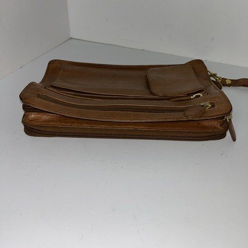 Vintage '90's Men’s Brown Leather Handbag By Exeter Ltd. Wristlet 9.25"x5.75" OD - Picture 3 of 18