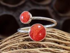 Red Coral Ring 925 Sterling Silver Adjustable Band Featuring Two Red Stones Ring