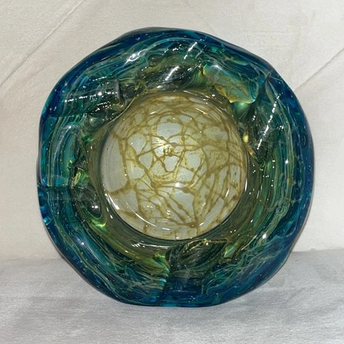 VINTAGE MDINA MALTA HEAVILY STRAPPED Murano ART GLASS BOWL / ASHTRAY  SIGNED
