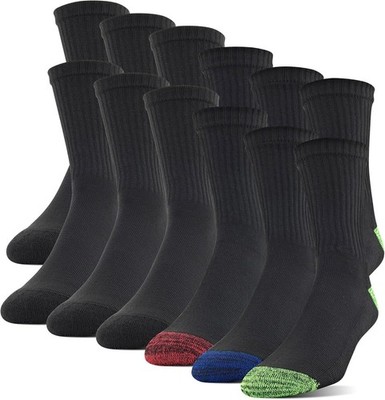 12-pack Men's Polyester Half Cushion Mid-Crew Socks