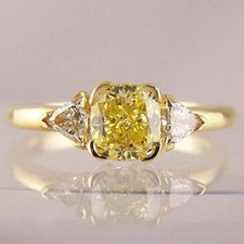 4.15Ct Cushion Cut Simulated Citrine Engagement Band Ring 14k Yellow Gold Plated