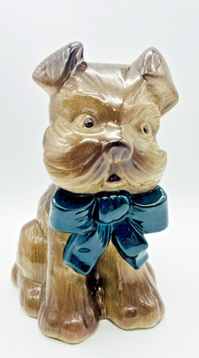 Cute Terrier Dog Figurine Dressed Up & Ready to Go!  7.5  Tall