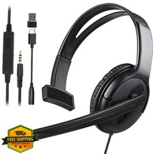 Wired One Ear Headset Mic 3.5mm Type-C USB Gaming PS5 PS4 Xbox Switch