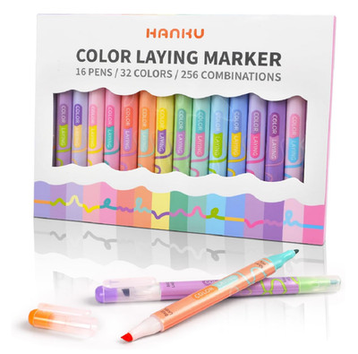 Color Layering Double Sided Markers,16pcs 32Colors Dual Tip Magic Markers,Bro...