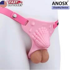 Sissy Chastity Device for Men Silicone Chastity Toy With Belt Pink Cage Lock