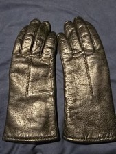 Vintage Fownes Black Genuine Leather Gloves Polyester Lined Driving Women's Sz 7