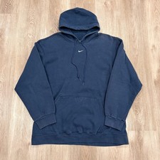 Vintage 90s Nike Center Swoosh Hoodie Sweatshirt Navy Blue Men's Size XL