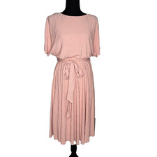 Polagram Blush Pink Pleated Midi Dress Size S NWT Belted Flutter Sleeve Lined