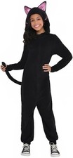 Amscan Black Cat Zipster Costume Girls Medium 8-10 Hooded Jumpsuit NEW