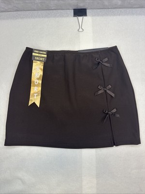 Free Haven Brown  Bow Accent Mini Skort NWT Small Four Way Stretch Smoothing