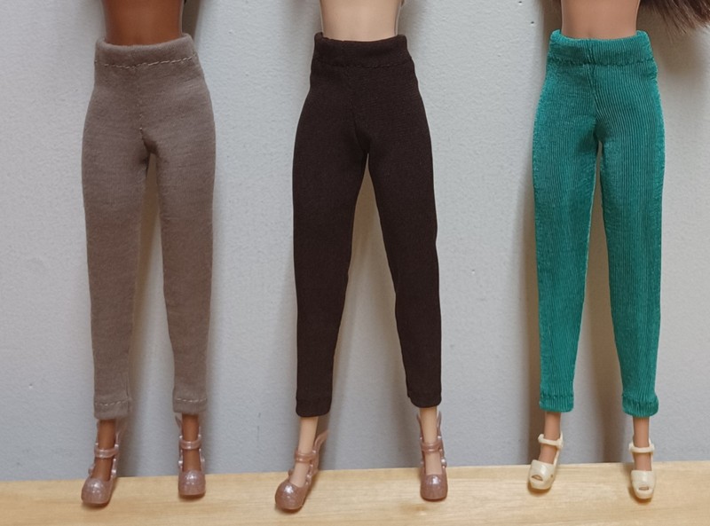 Barbie 11 1/2" Doll Clothing Pants Qty 3:  Light brown, Dark Brown, Green