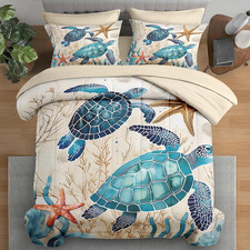 Comforter Set Full Size, Ocean Coral Sea Turtle 7 Pcs Bedding for Kids and Adult