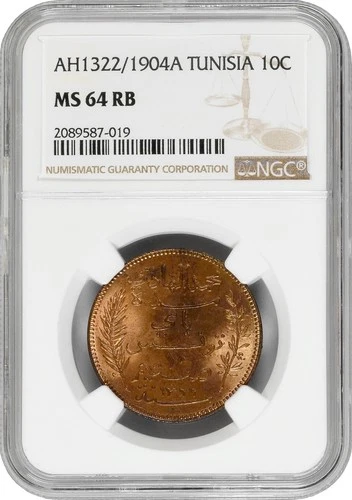 Tunisia 10 centimes 1904, NGC MS64 RB, "French protectorate (1890 - 1957)"