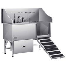 Stainless Steel Dog Washing Station, 61 inch Pet Grooming Tub w/ Ramp, Water Fil