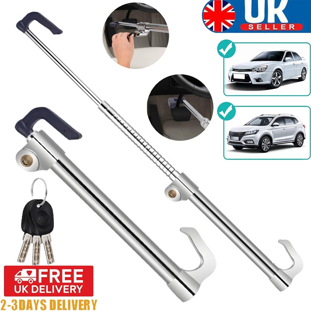 Steering Wheel Lock Anti-Theft Device With 3 Keys Retractable Car Security