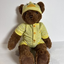 FAO Schwarz Teddy Bear Yellow Duck Outfit 12  Sitting Brown Soft Plush 2016 A267