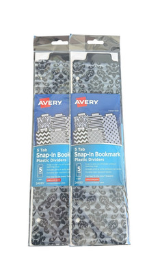 Avery 5 Tab Snap-in Bookmark Plastic Dividers Black Design 24930 [2 SETS]