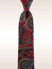 Maserati Vintage Mens Tie 100% Italian Silk Red Multicolored Paisley