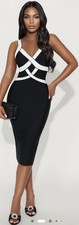 Fashion Nova colorblock strap bodycon midi dress sleeveless V-neck black white L