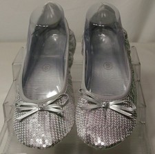 Silver Sequin Luxury Ballet Travel Flats Size S 6/7