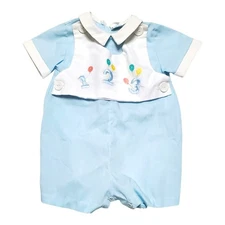 Vtg Mothercare Romper Size 9 Months Birthday Party Balloons Removeable Bibb 1 PC