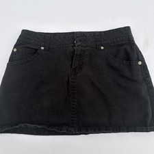 VintageY2k Jordache Black Low Rise Stretch Denim Mini Skirt Button Flap Size 7/8