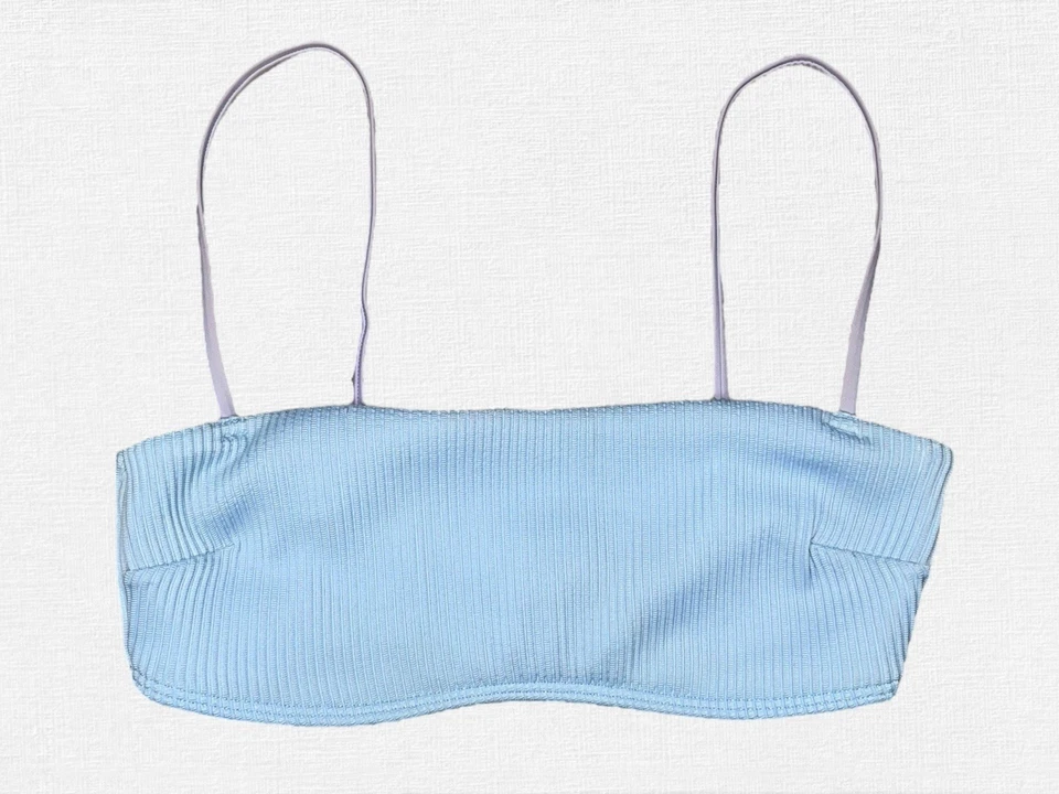 Novo com etiquetas Abercrombie & Fitch 2 peças biquíni azul com nervuras Bralette SM parte inferior atrevida MED - Imagem 3 de 4