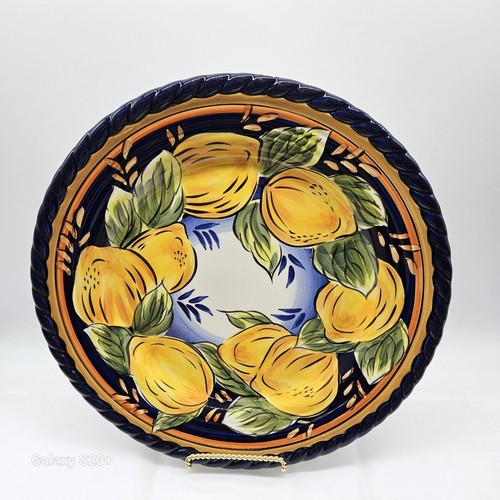 Z Gallerie Palermo 3 Dinner Hand Painted Plates, by Tabletops ๐ Lemon Pattern - Picture 3 of 14
