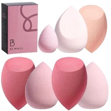 Makeup Sponge Set with Storage Case 7 Pcs for Liquid, Cream, and Powder- Pink