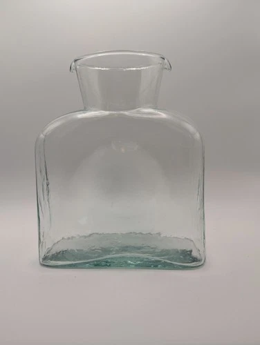 Blenko Art Glass Double Spout Water Bottle Pitcher Vase 384 Clear Crystal 8"