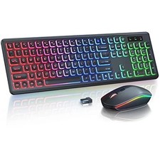 Wireless Keyboard and Mouse Combo RGB Backlit, Rechargeable Light Up Letters